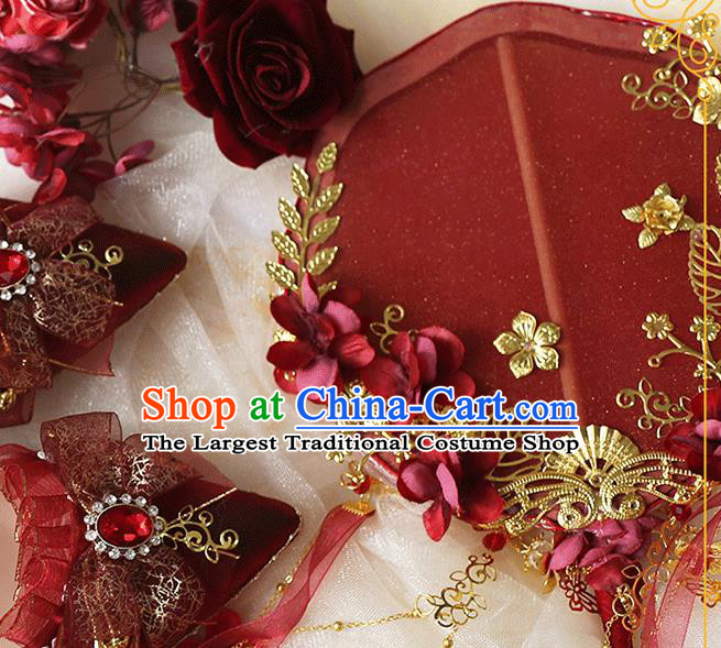 China Classical Red Palace Fans Handmade Hanfu Silk Fans Ribbon Fan