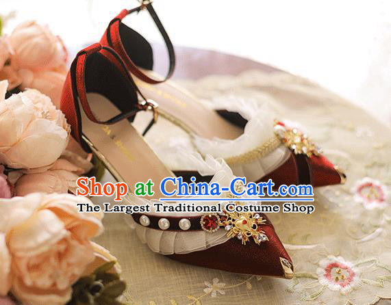 Halloween Cosplay Wine Red High Heels Shoes Custom Bride Wedding Shoes