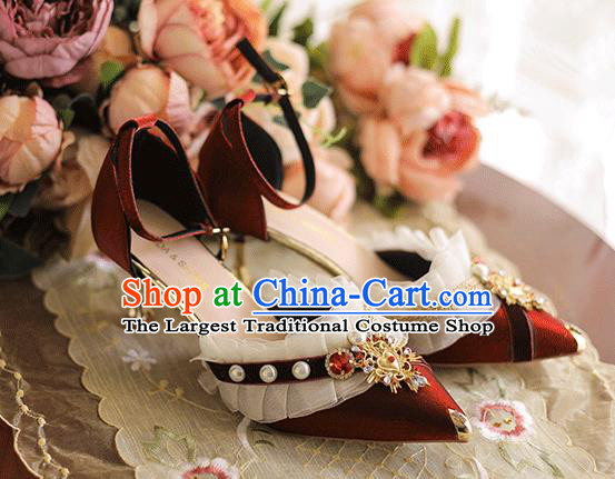 Halloween Cosplay Wine Red High Heels Shoes Custom Bride Wedding Shoes