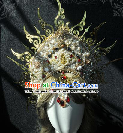 Handmade Baroque Hair Accessories Halloween Cosplay Deluxe Queen Royal Crown Headwear