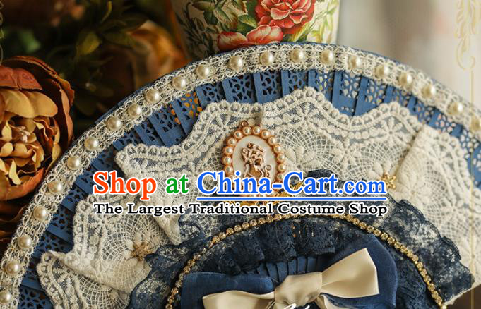 Handmade Pearls Lace Folding Fans Classical European Court Fan Victorian Era Retro Accordion