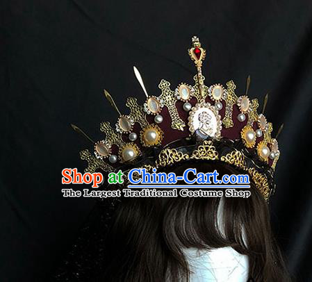 Halloween Cosplay Princess Retro Royal Crown Handmade Hair Accessories Stage Show Baroque Headwear