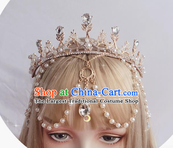 Halloween Cosplay Princess Aureole and Crystal Royal Crown Stage Show Headwear Handmade Goddess Hair Accessories