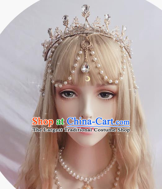 Halloween Cosplay Princess Aureole and Crystal Royal Crown Stage Show Headwear Handmade Goddess Hair Accessories