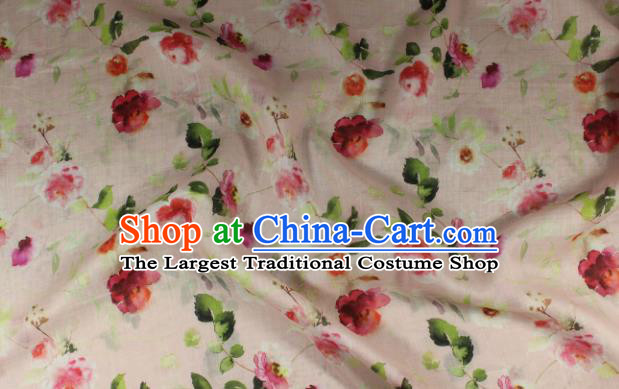 Chinese Printing Flowers Petal Pattern Ramine Fabric Traditional Linen Drapery Asian Qipao Dress Light Pink Flax Cloth