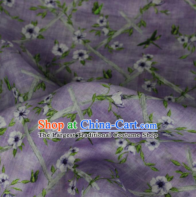 Traditional Linen Drapery Asian Qipao Dress Purple Flax Cloth Chinese Printing Flowers Pattern Ramine Fabric