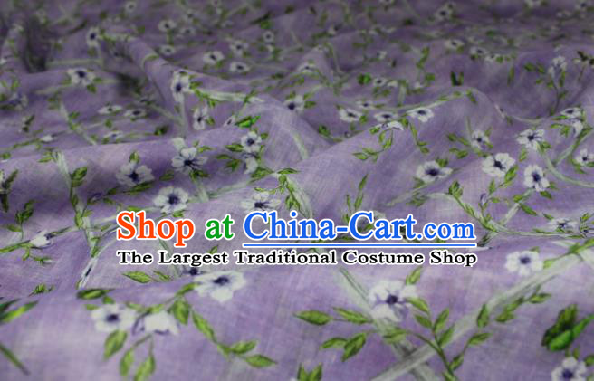 Traditional Linen Drapery Asian Qipao Dress Purple Flax Cloth Chinese Printing Flowers Pattern Ramine Fabric