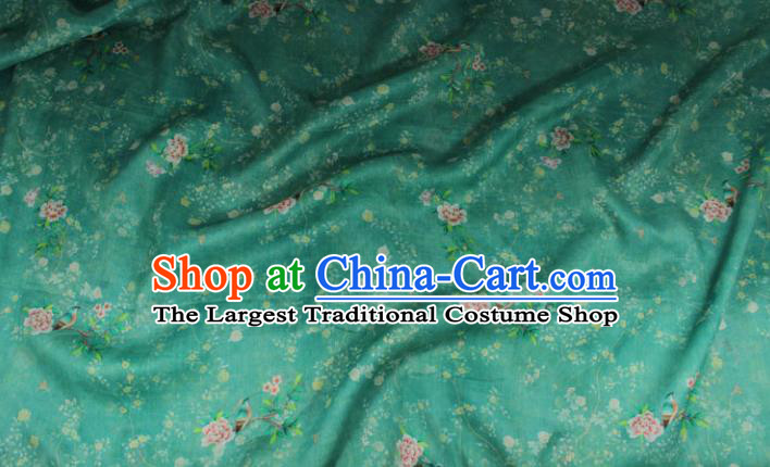 Chinese Printing Peony Bird Pattern Green Ramine Fabric Traditional Linen Drapery Asian Qipao Dress Flax Cloth
