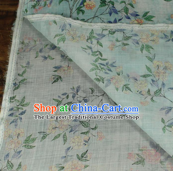 Chinese Light Green Flax Cloth Traditional Linen Drapery Asian Qipao Dress Printing Flowers Pattern Ramine Fabric