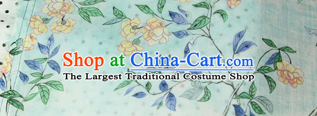 Chinese Light Green Flax Cloth Traditional Linen Drapery Asian Qipao Dress Printing Flowers Pattern Ramine Fabric