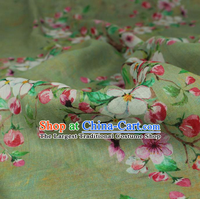 Chinese Light Green Flax Cloth Asian Qipao Dress Linen Drapery Traditional Printing Peach Flowers Pattern Ramine Fabric