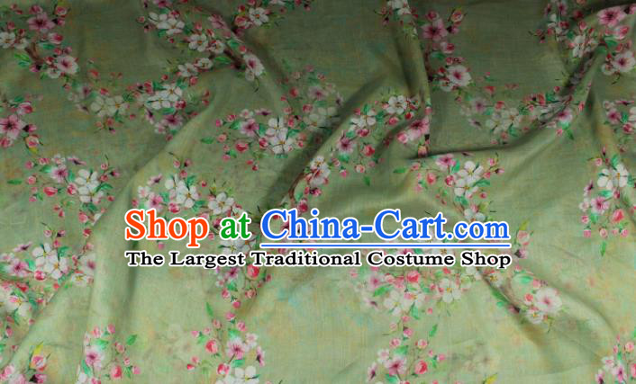 Chinese Light Green Flax Cloth Asian Qipao Dress Linen Drapery Traditional Printing Peach Flowers Pattern Ramine Fabric