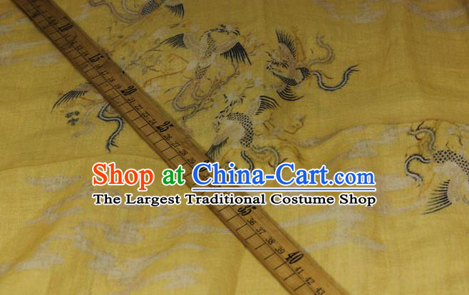 Chinese Traditional Phoenix Pattern Yellow Flax Asian Linen Drapery Qipao Dress Cloth Tang Suit Fabric