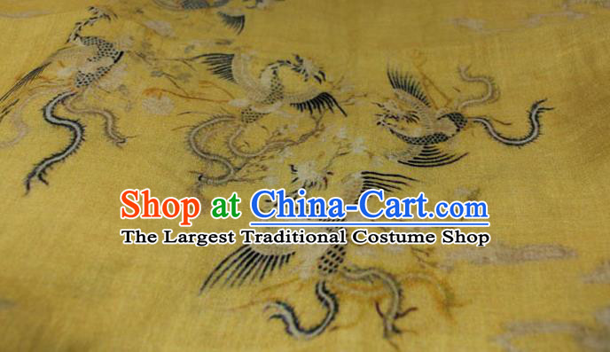 Chinese Traditional Phoenix Pattern Yellow Flax Asian Linen Drapery Qipao Dress Cloth Tang Suit Fabric
