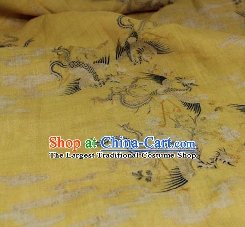 Chinese Traditional Phoenix Pattern Yellow Flax Asian Linen Drapery Qipao Dress Cloth Tang Suit Fabric