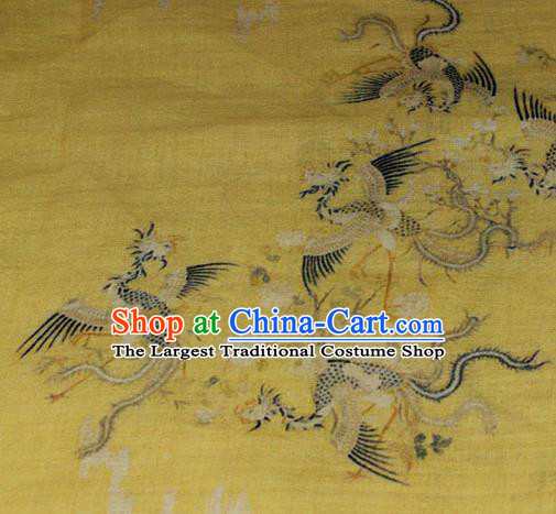 Chinese Traditional Phoenix Pattern Yellow Flax Asian Linen Drapery Qipao Dress Cloth Tang Suit Fabric