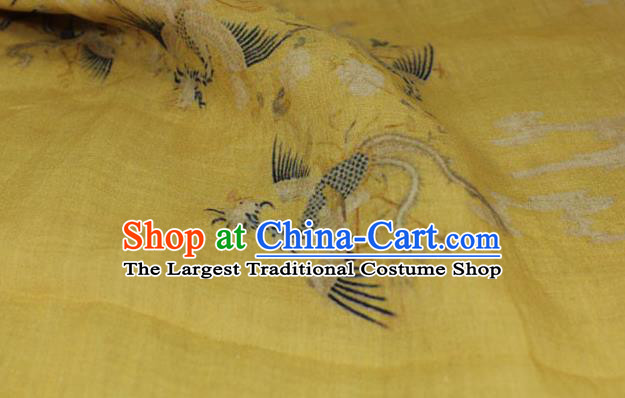 Chinese Traditional Phoenix Pattern Yellow Flax Asian Linen Drapery Qipao Dress Cloth Tang Suit Fabric