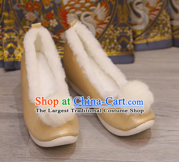 Handmade China Hanfu Shoes Opera Shoes Stage Show Yellow Satin Shoes