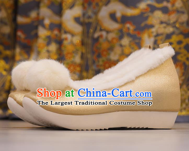 Handmade China Hanfu Shoes Opera Shoes Stage Show Yellow Satin Shoes