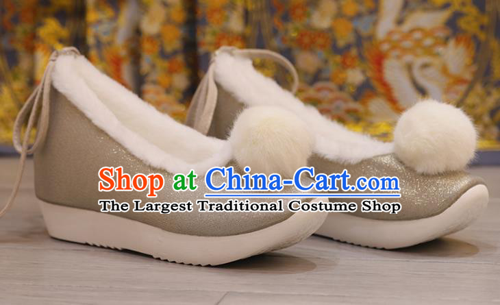 Handmade China Grey Satin Shoes Stage Show Hanfu Shoes Princess Shoes Opera Shoes