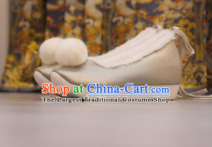 Handmade China Grey Satin Shoes Stage Show Hanfu Shoes Princess Shoes Opera Shoes