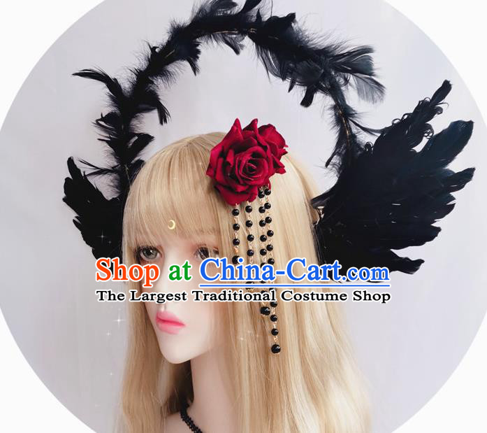 Handmade Gothic Red Rose Hair Stick Halloween Stage Show Headwear Tassel Hair Claw Hair Accessories
