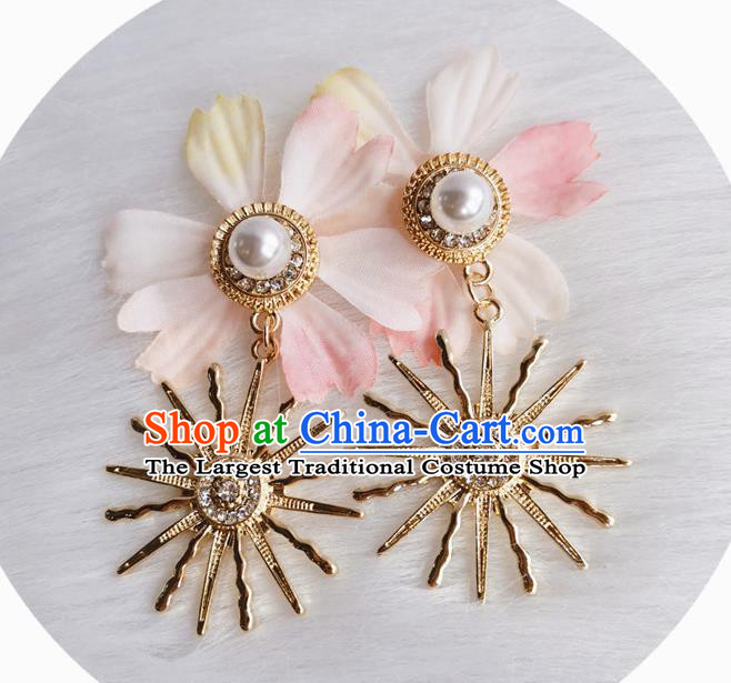 Handmade Golden Sun Earrings Retro Accessories Europe Cosplay Eardrop