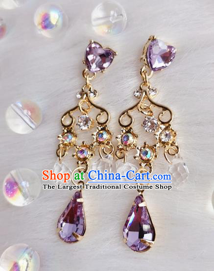 Handmade French Earrings Baroque Retro Accessories Europe Court Purple Crystal Eardrop
