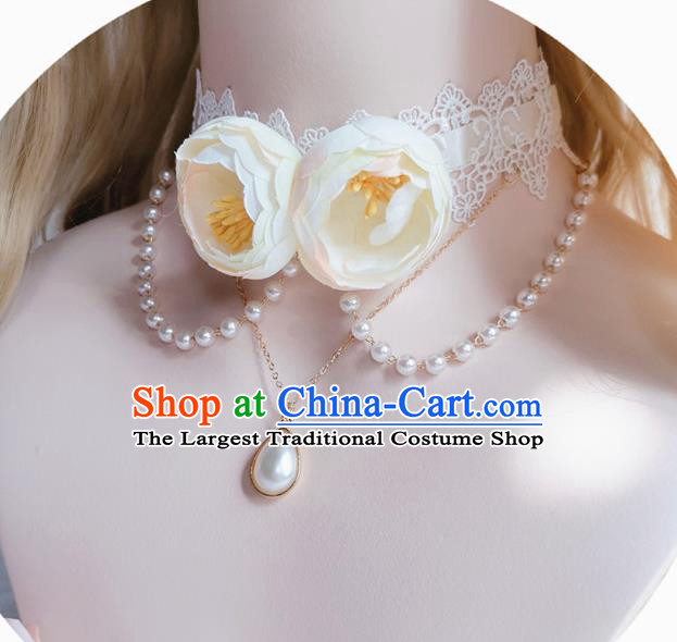 Top Europe Court White Roses Necklet Bride Wedding Necklace Halloween Cosplay Stage Show Accessories