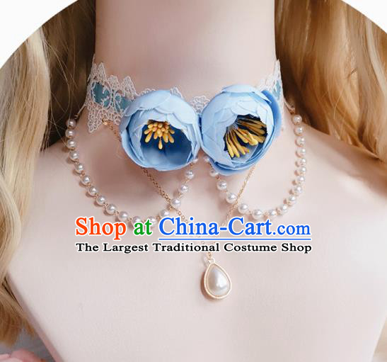 Top Halloween Cosplay Stage Show Accessories Europe Court Blue Roses Necklet Bride Wedding Necklace
