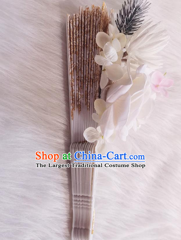 Classical White Rose Flower Fan Handmade Retro Folding Fans Europe Court Accordion