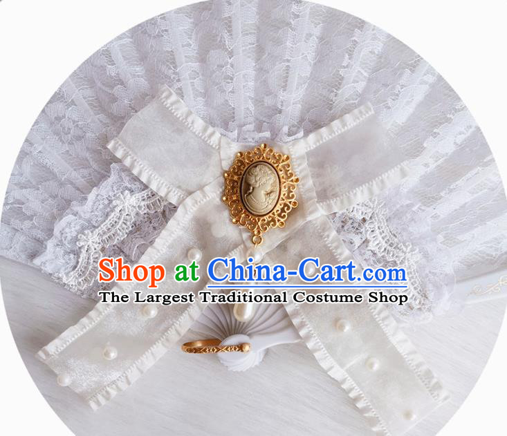 Classical Retro White Lace Fan Handmade Dance Folding Fans Europe Court Princess Bowknot Accordion