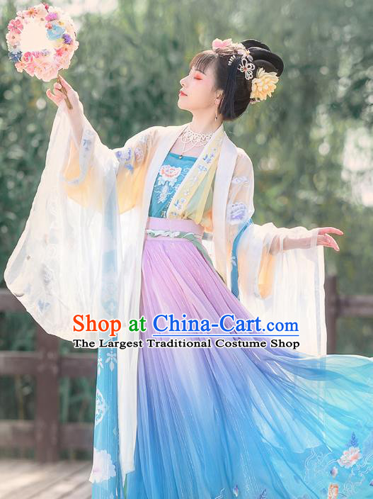 China Ancient Goddess Apparels Traditional Tang Dynasty Princess Hanfu Clothing Court Lady Costumes