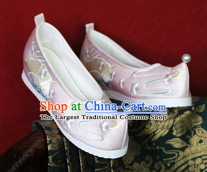China Hanfu Shoes Princess Shoes Embroidered Shoes Ming Dynasty Young Lady Pink Satin Shoes Handmade Shoes