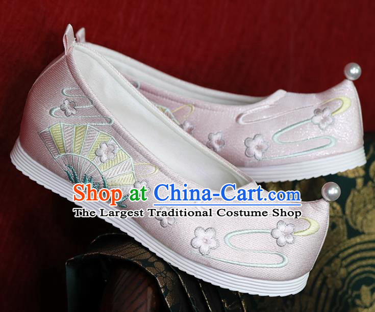 China Hanfu Shoes Princess Shoes Embroidered Shoes Ming Dynasty Young Lady Pink Satin Shoes Handmade Shoes