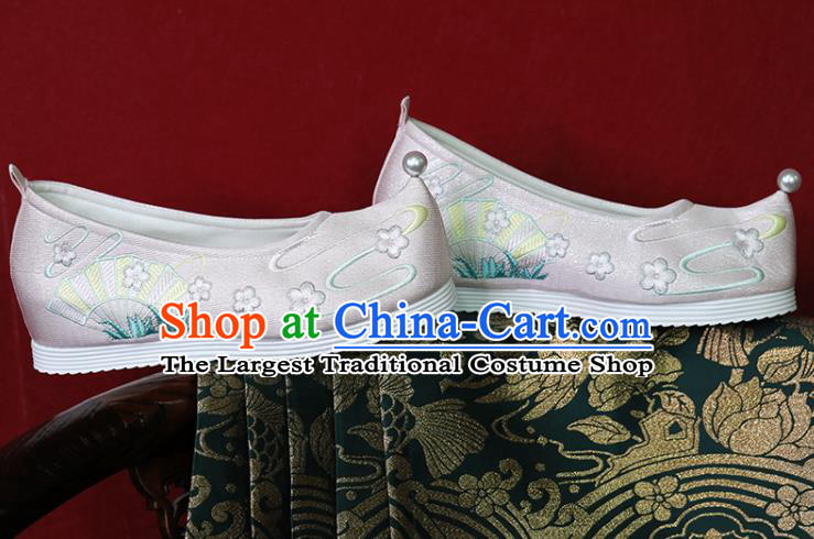 China Hanfu Shoes Princess Shoes Embroidered Shoes Ming Dynasty Young Lady Pink Satin Shoes Handmade Shoes