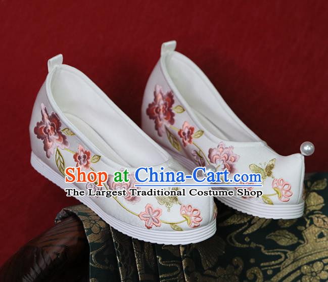 China Handmade Wedding Shoes White Cloth Hanfu Shoes Embroidered Shoes Tang Dynasty Princess Shoes