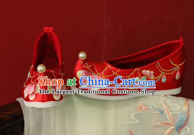 China Wedding Embroidered Shoes Handmade Red Cloth Shoes Tang Dynasty Princess Shoes Hanfu Shoes Bride Shoes