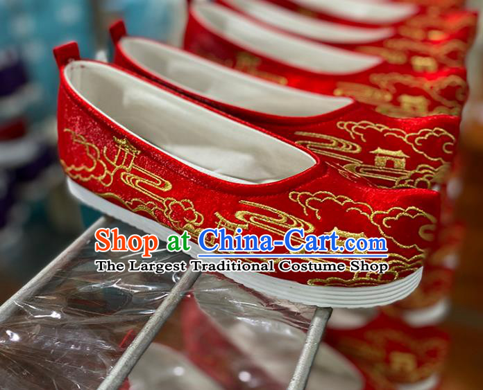 China Hanfu Bow Shoes Ming Dynasty Princess Shoes Handmade Shoes Embroidered Red Shoes
