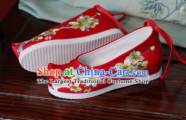 China Hanfu Red Bow Shoes Princess Shoes Handmade Cloth Shoes Embroidered Pear Flowers Rabbit Shoes