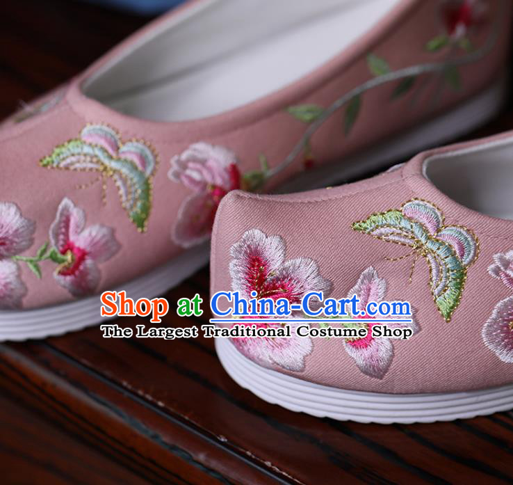 China Handmade Bow Shoes Princess Shoes Hanfu Shoes Embroidered Butterfly Flowers Shoes Pink Cloth Shoes