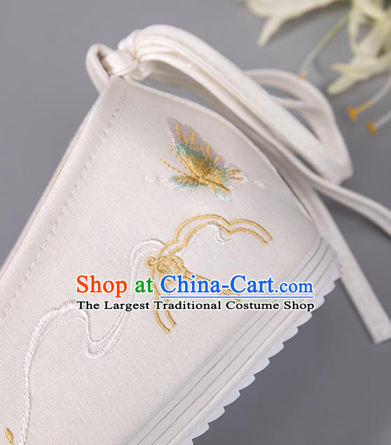 China Handmade Tang Dynasty White Shoes Embroidered Peony Shoes Hanfu Shoes Ancient Princess Shoes