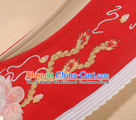 China Bride Shoes Hanfu Shoes Ming Dynasty Princess Shoes Embroidered Peony Shoes Handmade Red Cloth Shoes Female Shoes