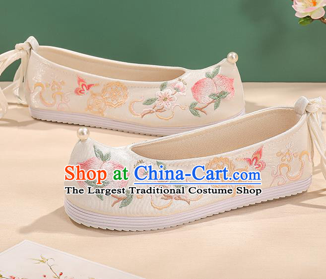 China White Bow Shoes Bride Shoes Hanfu Shoes Princess Shoes Embroidered Peach Shoes