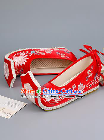 China Traditional Wedding Hanfu Shoes Cloth Shoes Embroidered Lotus Shoes Princess Shoes Han Dynasty Red Shoes