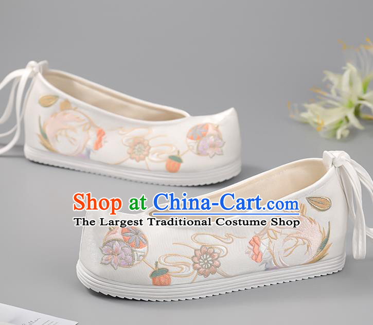 China Embroidered Phoenix Shoes Princess Shoes Ming Dynasty Shoes Traditional Hanfu Shoes Handmade White Cloth Shoes