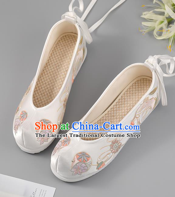 China Embroidered Phoenix Shoes Princess Shoes Ming Dynasty Shoes Traditional Hanfu Shoes Handmade White Cloth Shoes