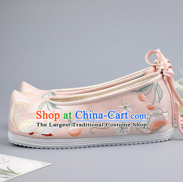 China Ancient Princess Pink Bow Shoes Traditional Hanfu Shoes Embroidered Squirrel Shoes Handmade Cloth Shoes