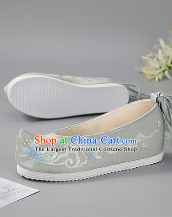 China Traditional Grey Embroidered Shoes Hanfu Shoes Handmade Cloth Shoes Ancient Princess Shoes Women Shoes