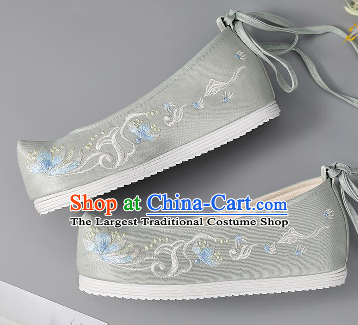 China Traditional Grey Embroidered Shoes Hanfu Shoes Handmade Cloth Shoes Ancient Princess Shoes Women Shoes
